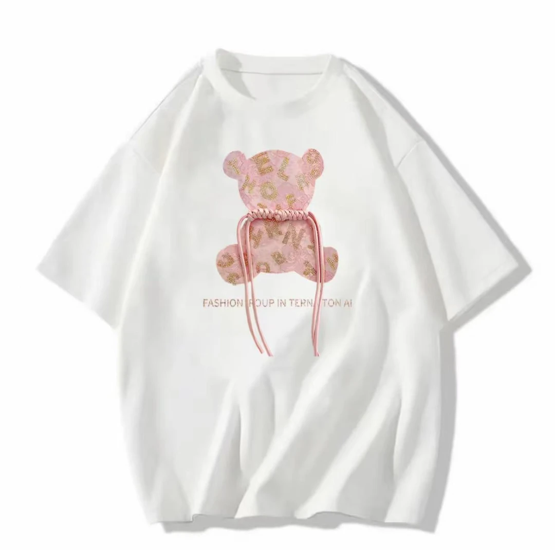 【印花款】夏季纯棉短袖男女休闲上衣透气百搭圆领印花T恤 流苏熊