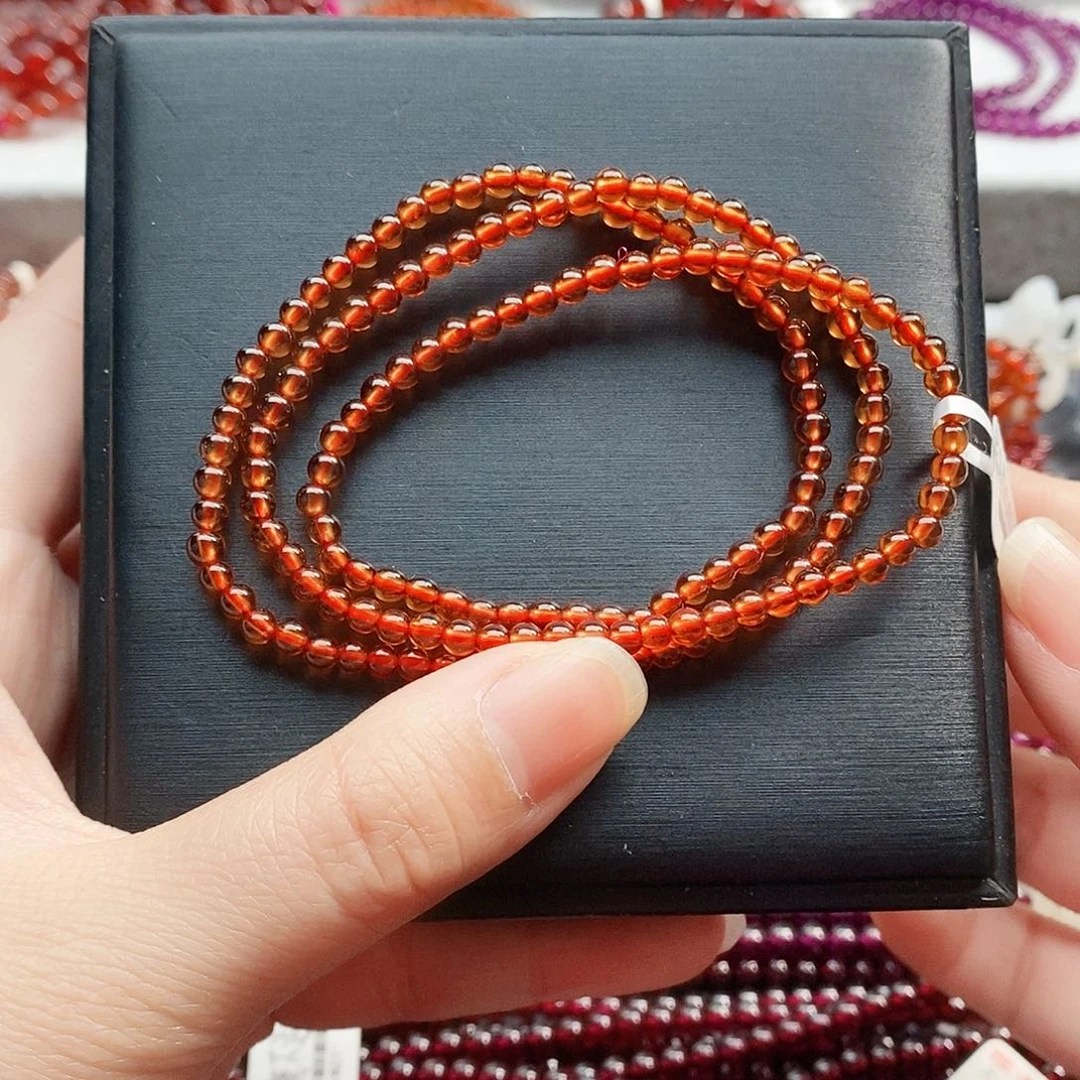 石榴石手链未镶嵌3.8mm橙色三圈