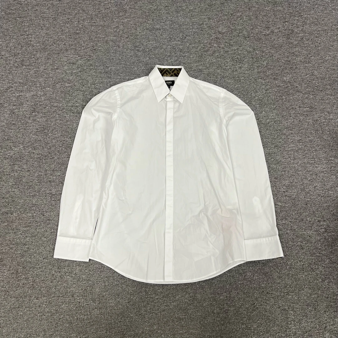 95新 FENDI/芬迪 领口老花拼接 白色长袖衬衫 38码