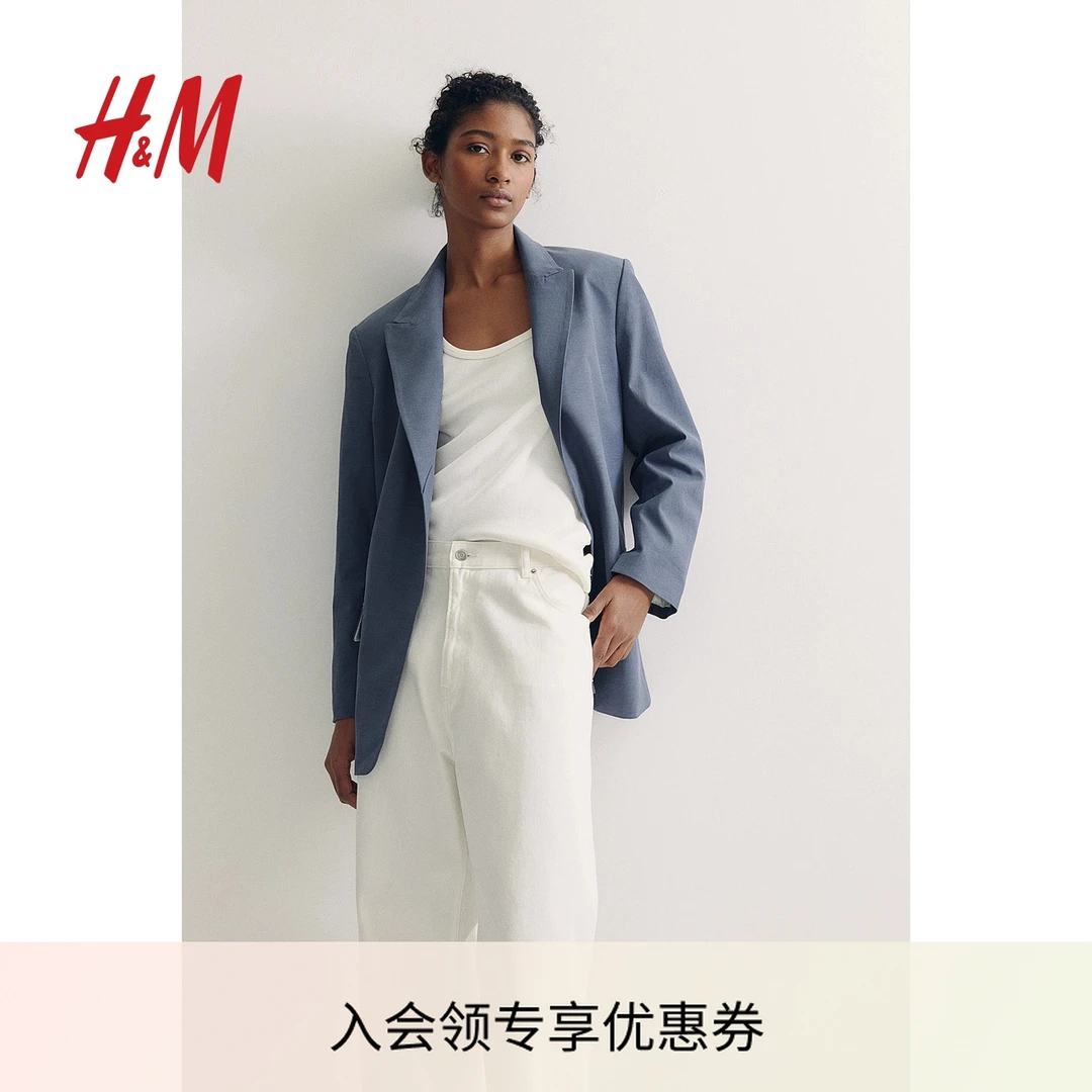 HM女装2025春季新款莱赛尔混纺休闲风百搭简约通勤款西装1261102