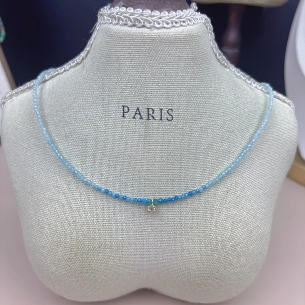 钛钢项链 小清新蓝色项链饰品显白锁骨链极细2MM颈链女