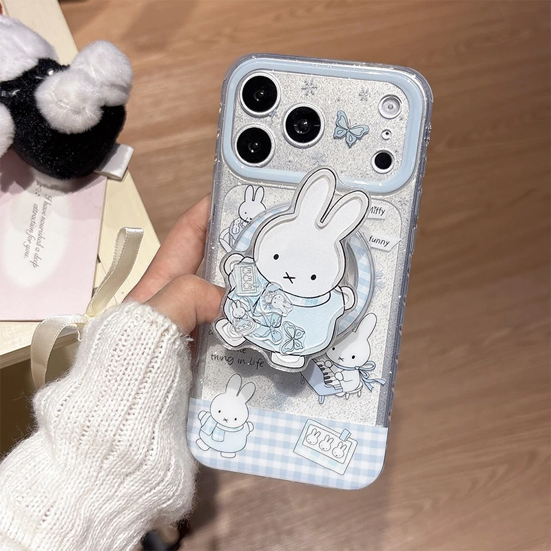 可爱细闪米菲兔适用苹果17promax手机壳16pro磁吸支架15透明14pro