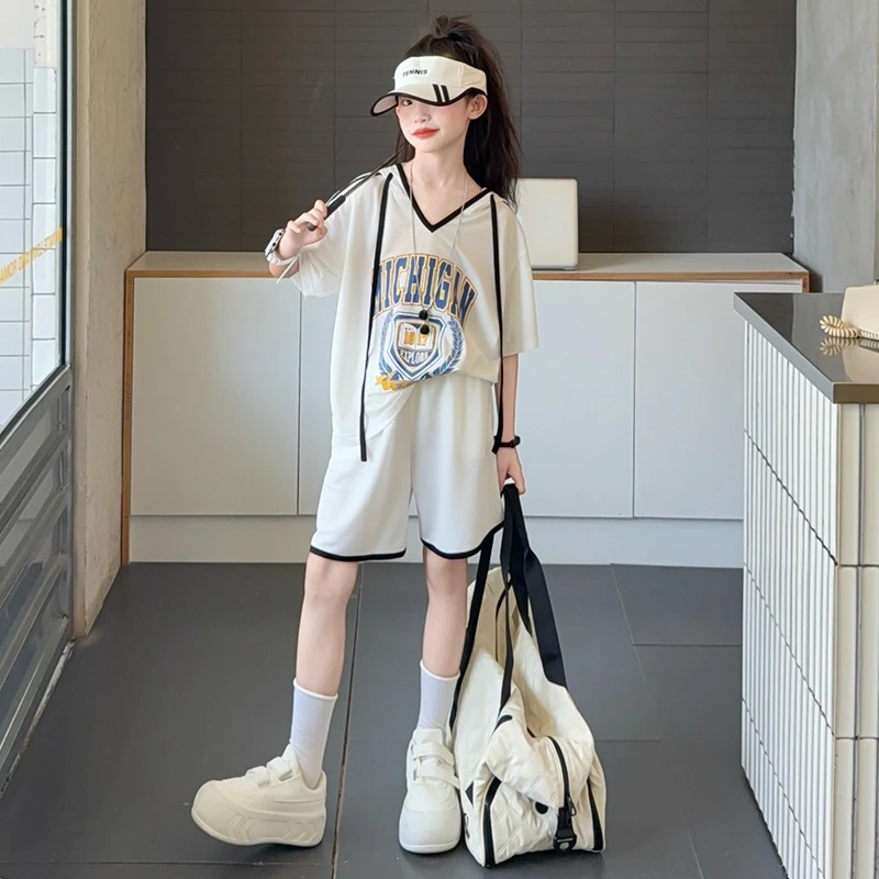 女童夏装休闲运动套装2025新款洋气薄款儿童装夏季短袖短裤两件套