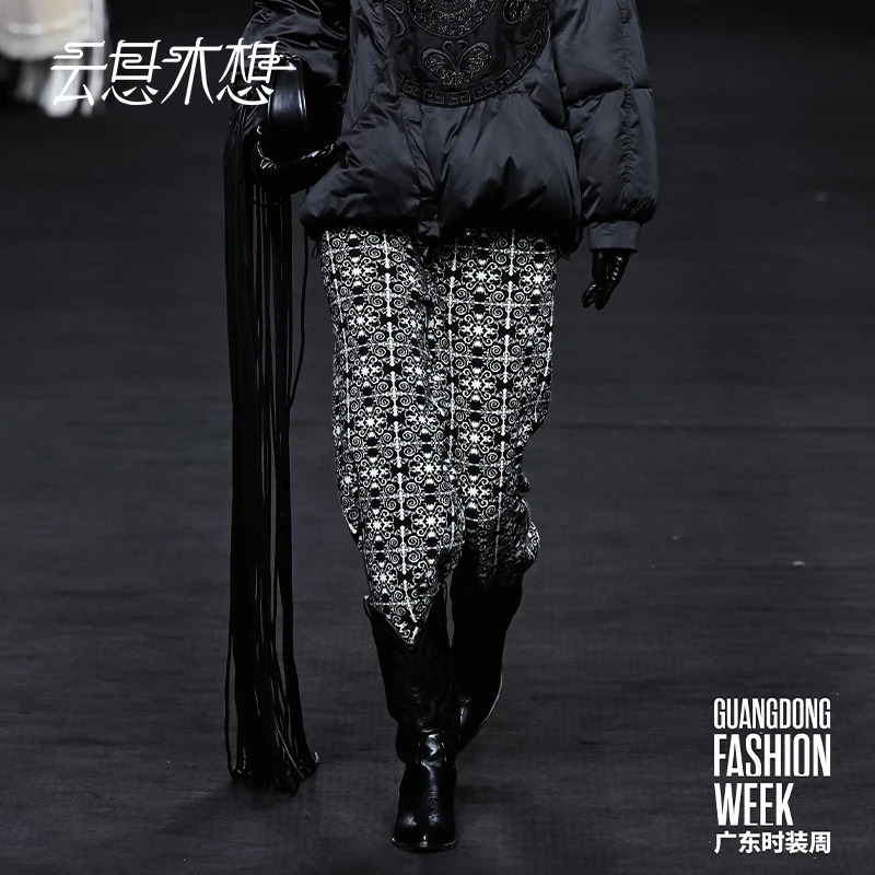 Ysimo-X云思木想彝风绘梦古银吊坠提花秋冬直筒毛织休闲裤12381