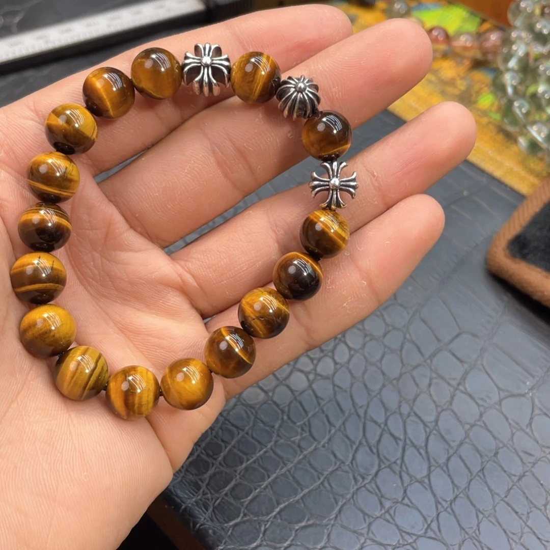 黑曜岩手链合金虎眼10mm