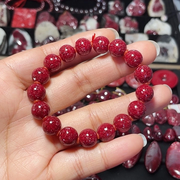 天然辰砂晶体手链10mm40克