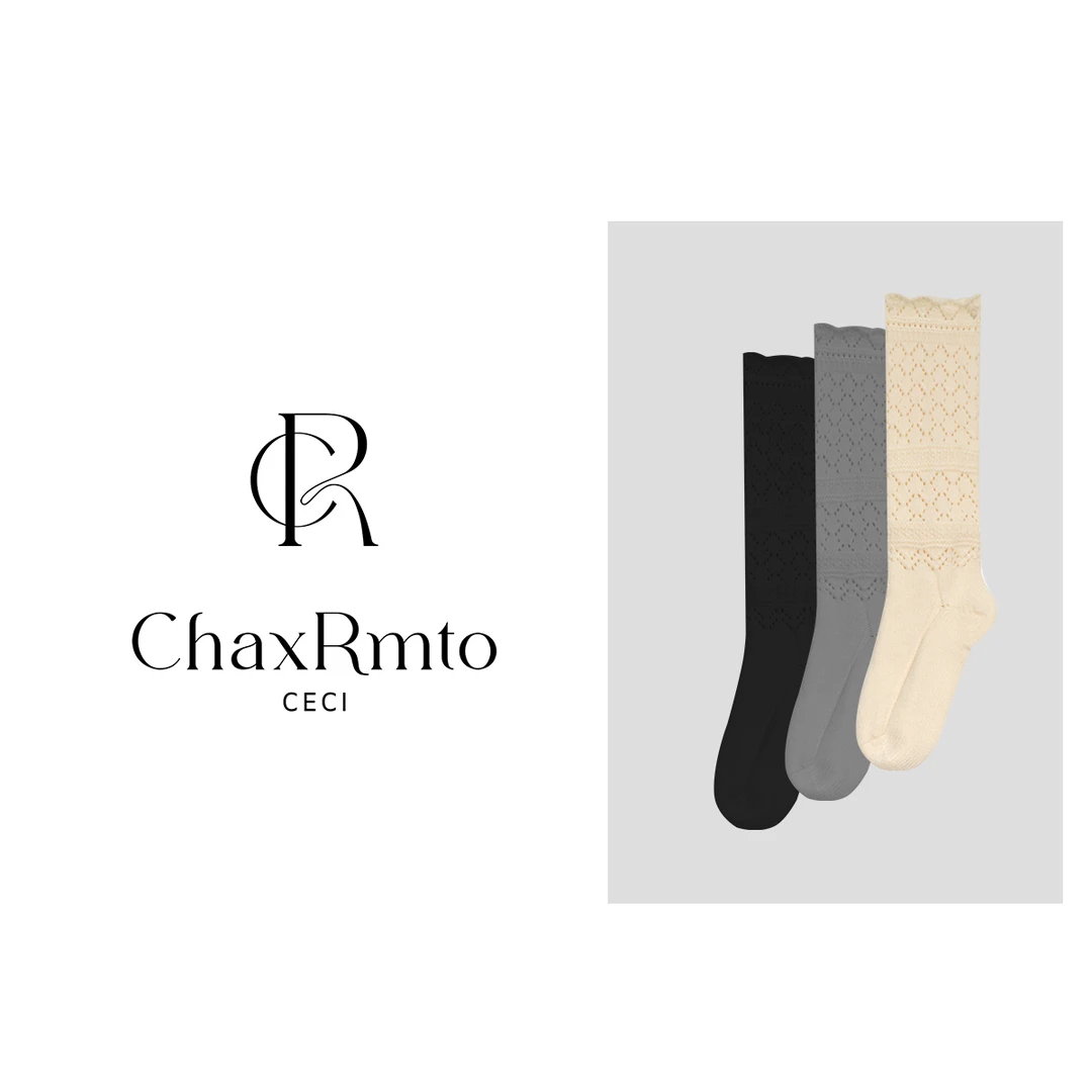 ChaxRmto斯斯25秋冬季时尚纯色镂空提花设计长筒小腿袜SD1A2146