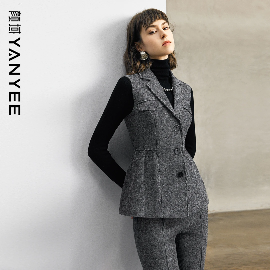 颜域西装领羊毛无袖马甲冬季2024新款修身显瘦短款呢子大衣外套女