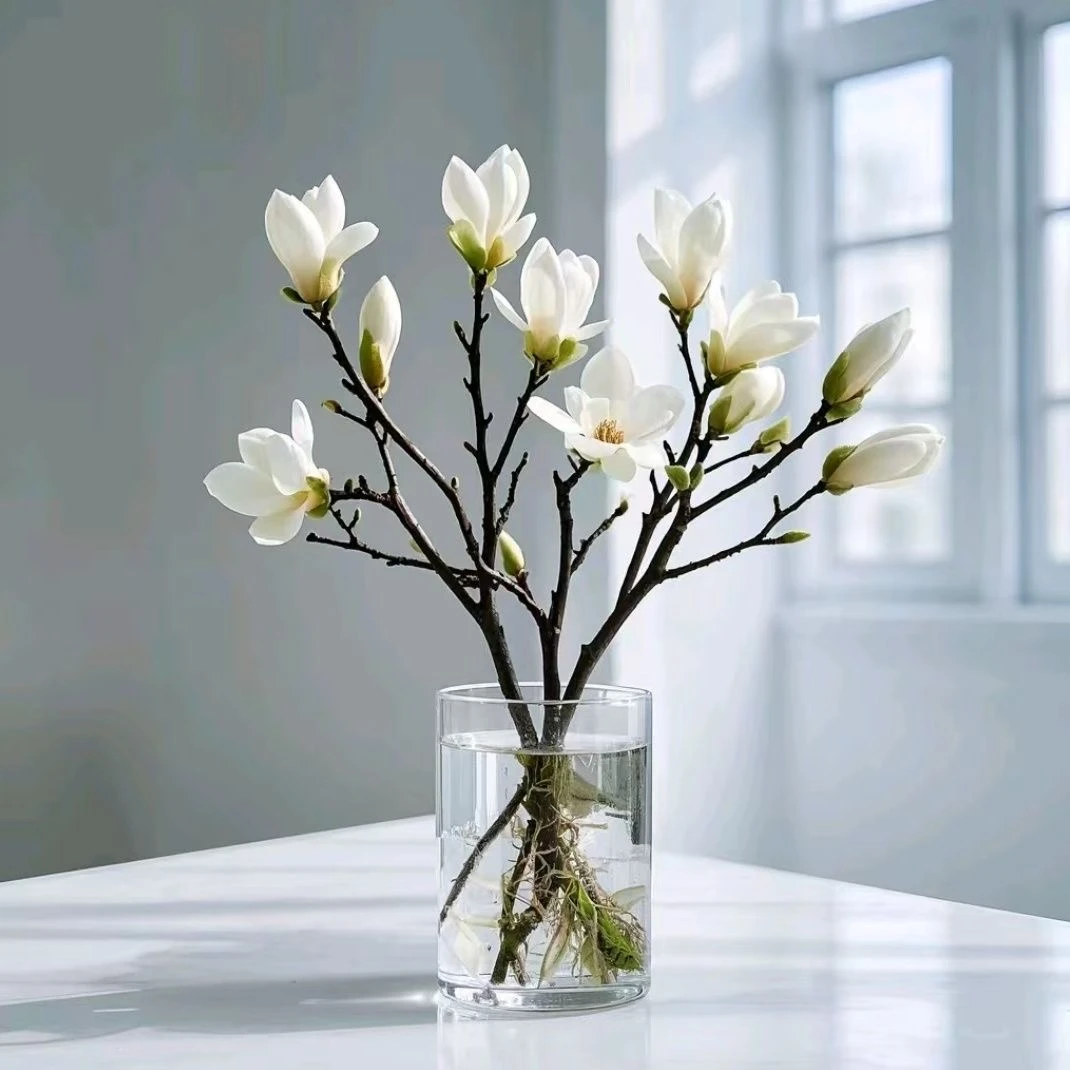 【带花苞5支】水培玉兰花卉室内水培客厅办公室内鲜切花开枝条绿植