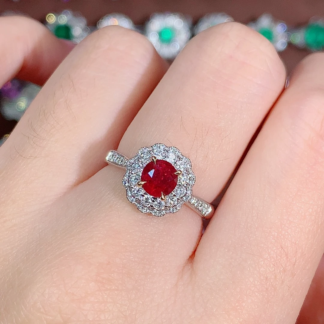 18K金镶嵌红宝石戒指0.93ct/天然宝石/七天无理由
