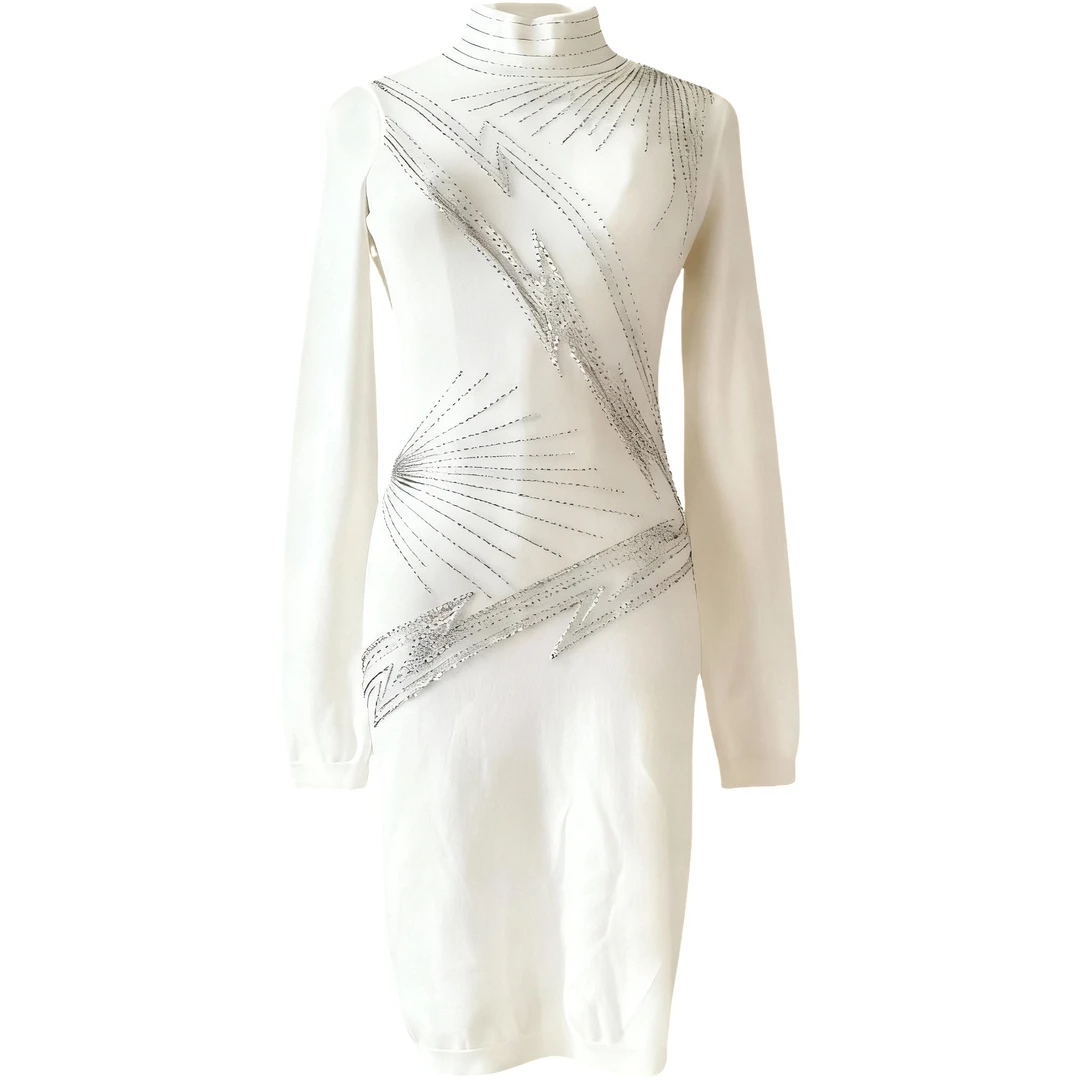 连衣裙优雅白色裙子女装女士气质时尚百搭蕾丝长袖修身复古设计师