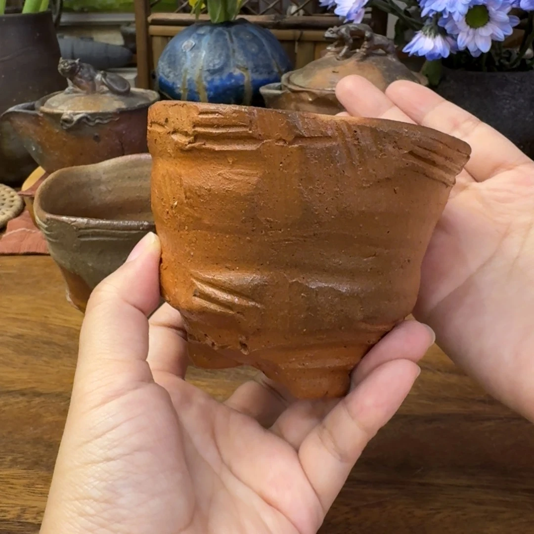 天***堡备前烧 末石泰节大号方口杯