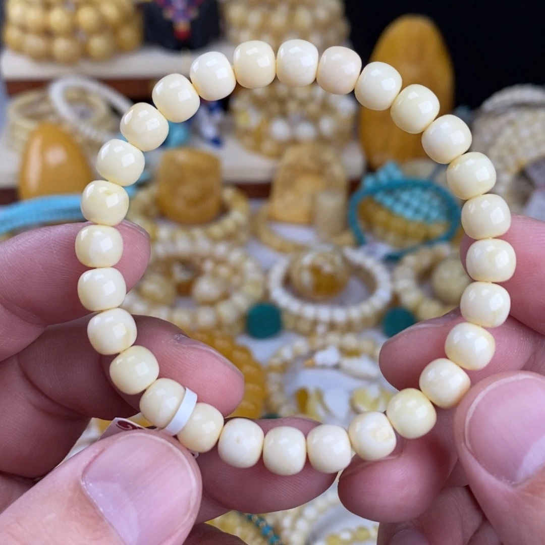 蜜蜡未镶嵌手链瓷白白蜡满白7.6mm高桩