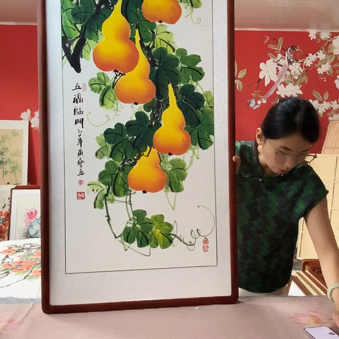 国画手写手绘国画作品带框包邮62✖️122