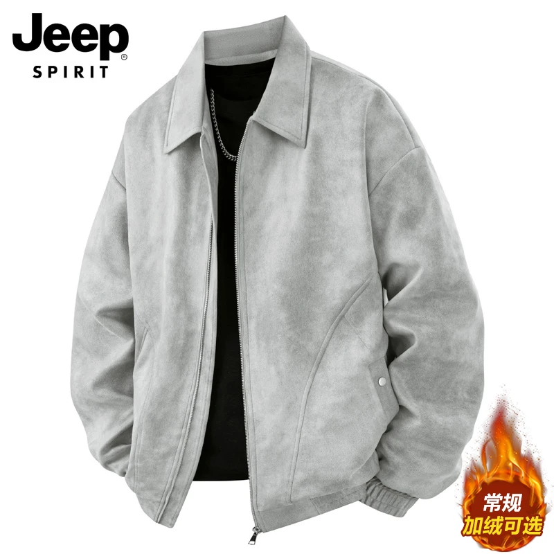 JEEPSPIRIT吉普男士夹克外套男款爆款秋冬款潮牌加绒工装机车服男