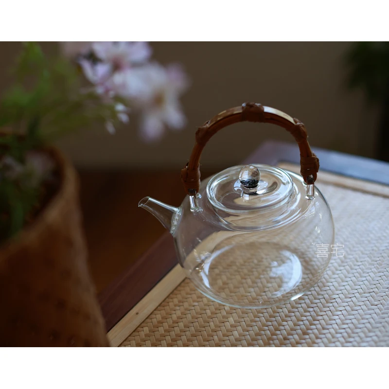 耐高温玻璃茶壶藤编提手紫竹编电陶炉水壶提梁壶煮茶壶水壶泡茶器