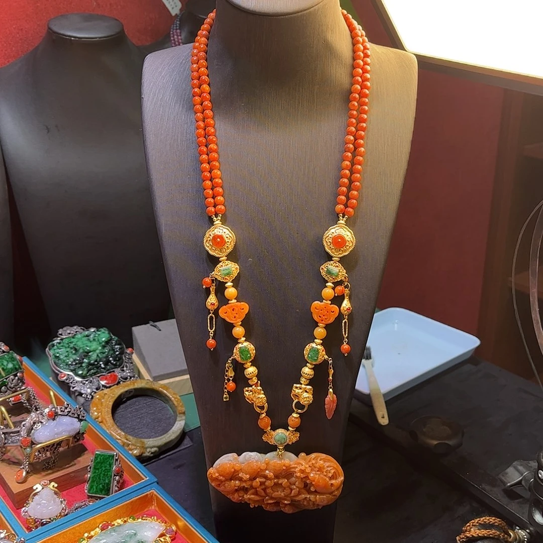 翡翠未镶嵌套链双十二直降不议价红翡项链套装