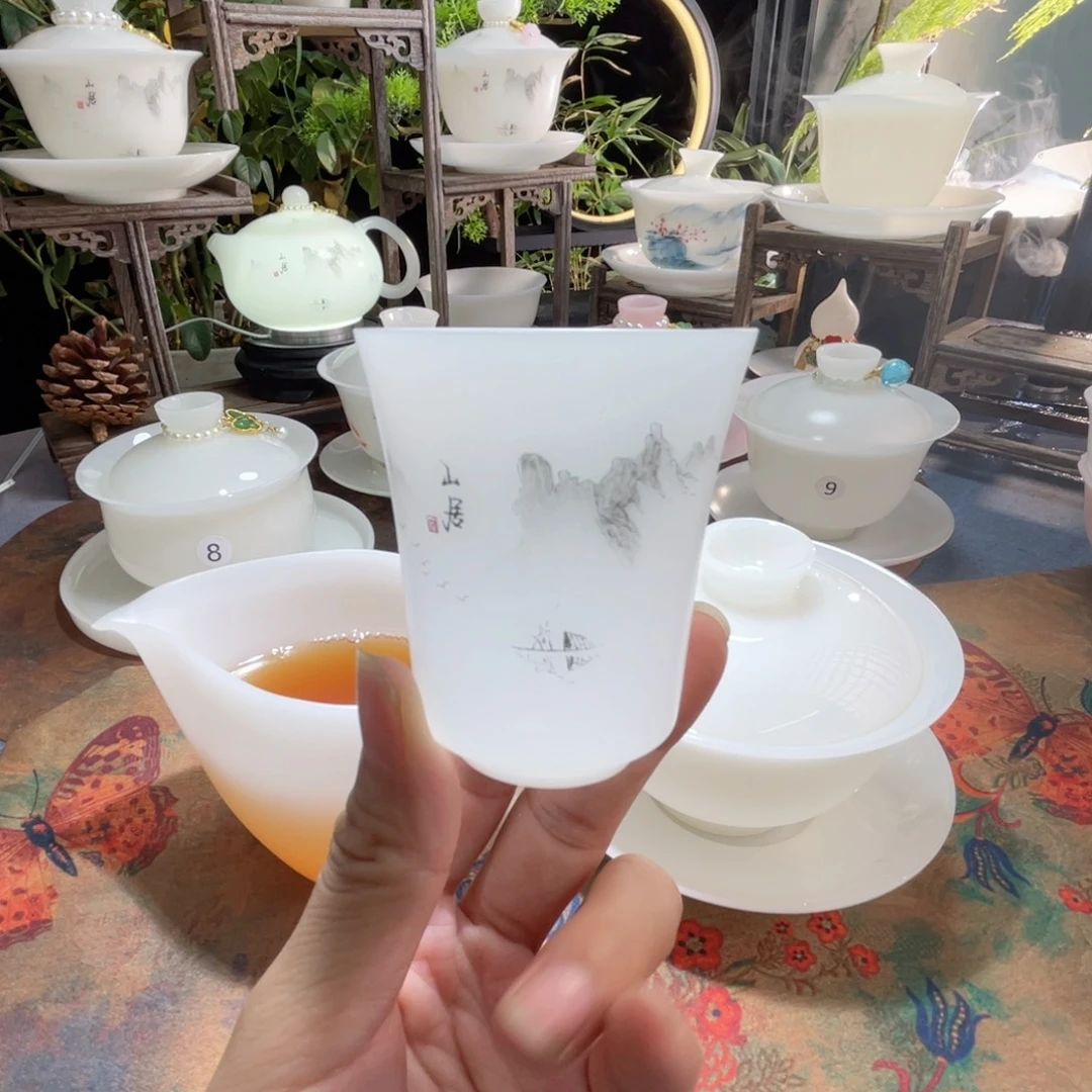冰晶璞玉素烧超薄胎水墨山居闻香杯
