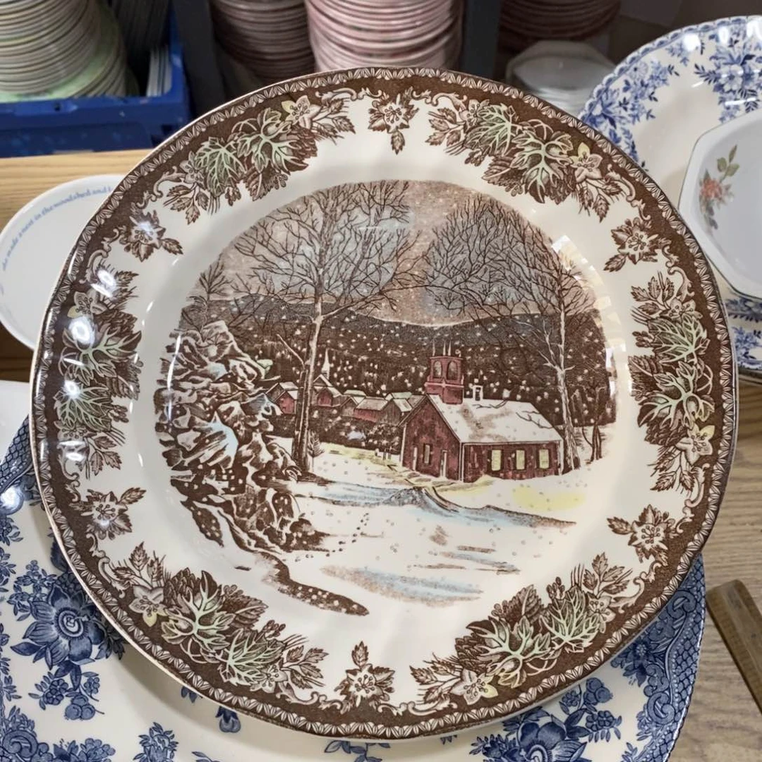 瓷微瑕下雪天十寸平盘