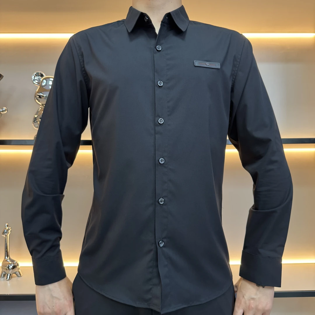 24115男士简约修身长袖纯色百搭商务休闲轻奢时尚衬衫