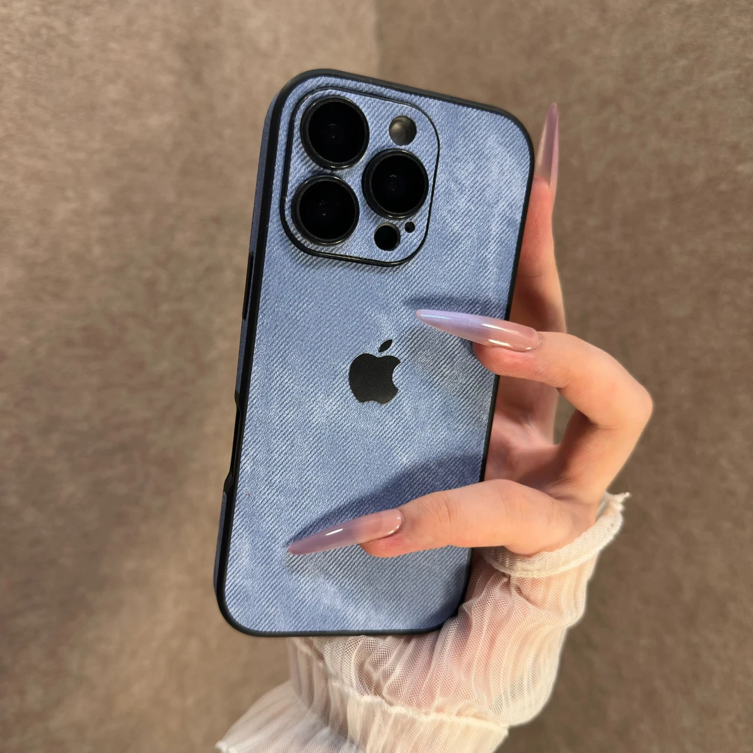 简约牛仔皮质带镜头膜适用苹果16ProMax手机壳全包15小众14女款13