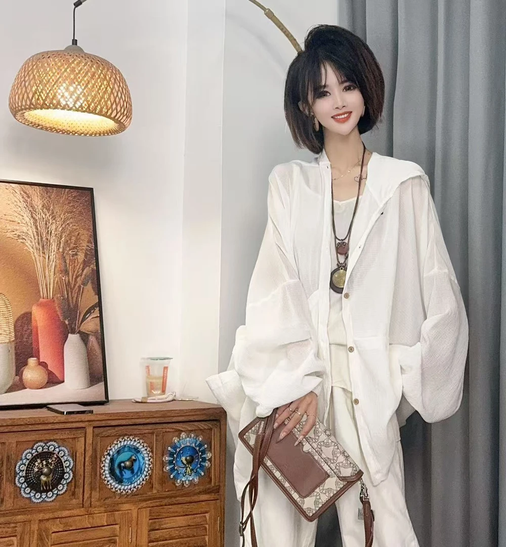 【沐木流浪记】（墨白）白色竖肌理纹连帽四兜女装风衣外套z