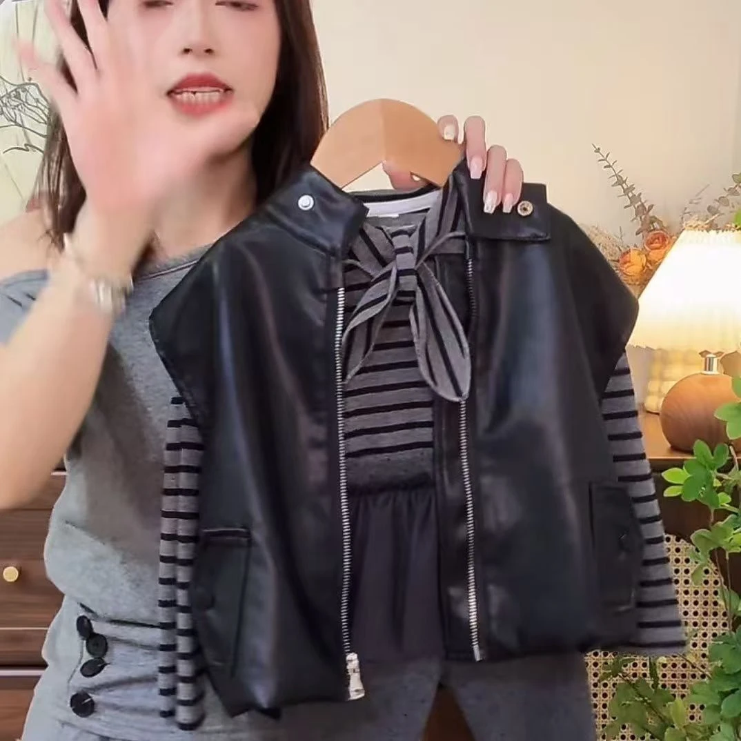儿童2025秋装韩系童装洋气男女童马甲皮衣中小童外套夹克秋季潮