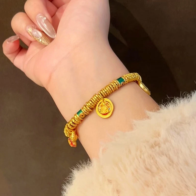 铜合金手链 毒饰高定  新中式金色招财盘缠手串TQ014