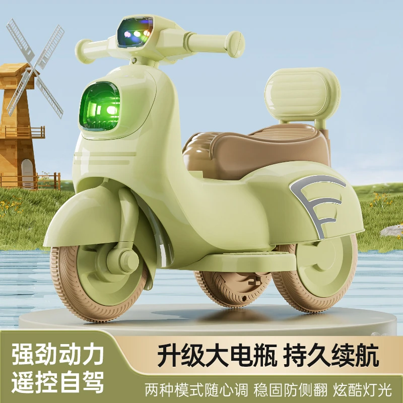 儿童电动摩托车男女充电遥控电动车三轮车可充电玩具车可做大人