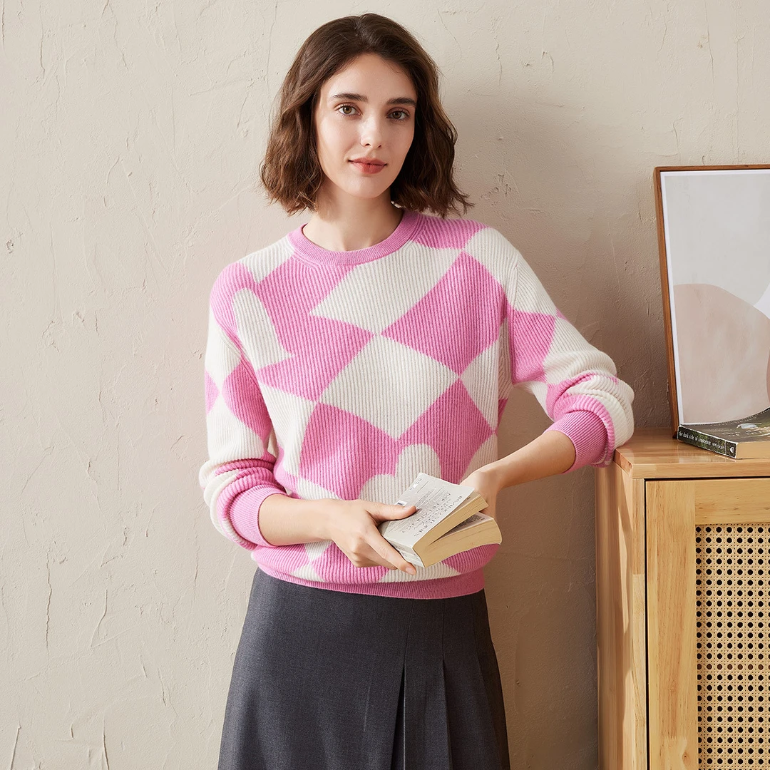 COMOBOCA/科蒙·博卡24秋冬嵌花山羊绒衫圆领女打底衫毛衣KSS1718