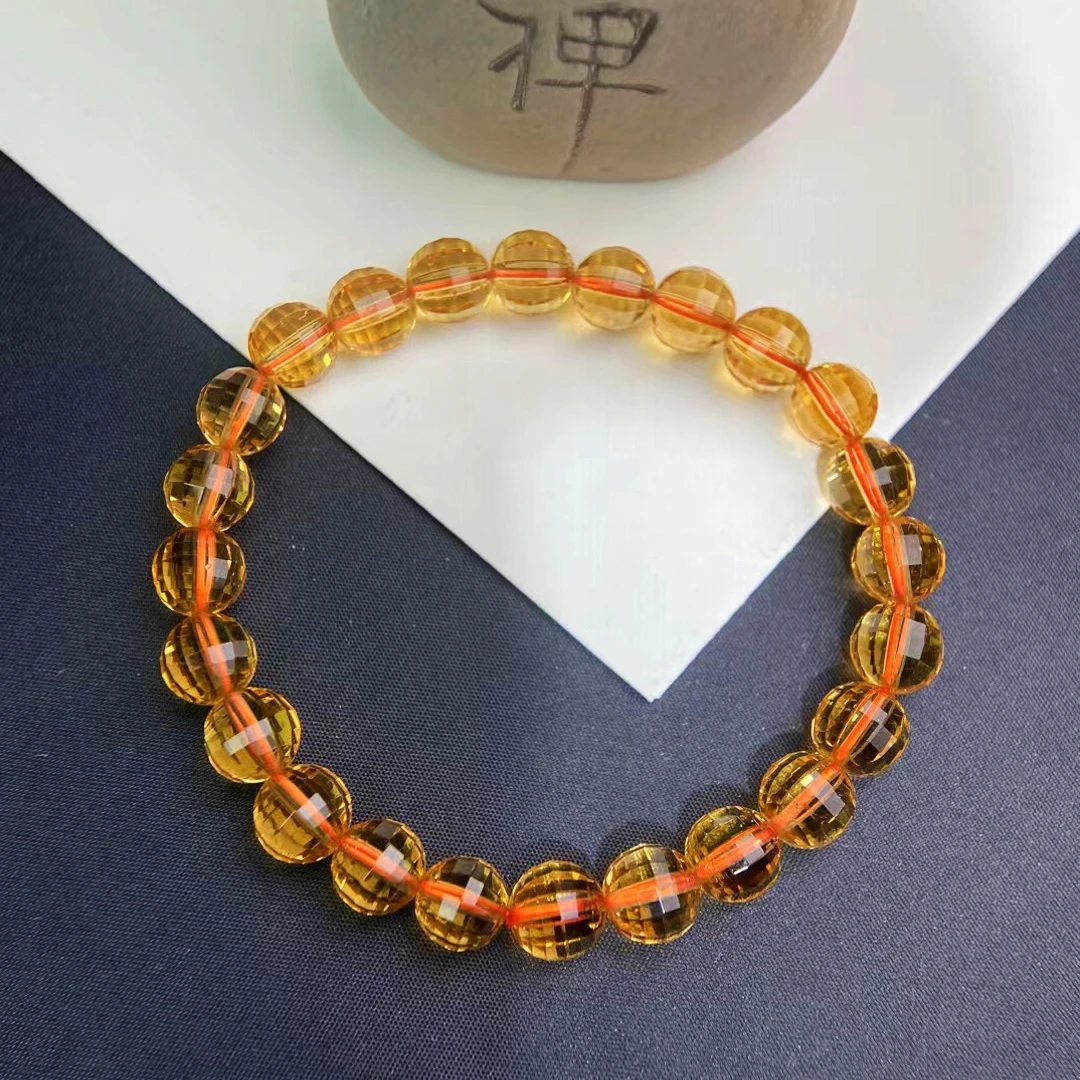 天然巴西黄水晶手链暴利黄招财男女原石钻切面黄水晶散珠子手串