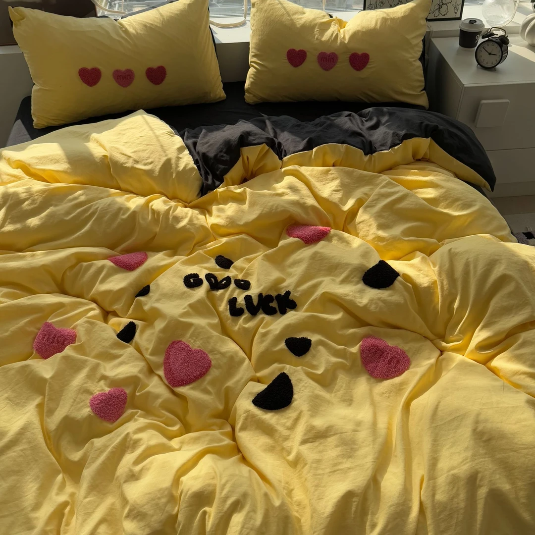 可爱少女ins风个性混搭超软水洗棉毛巾刺绣四件套学生宿舍三件套