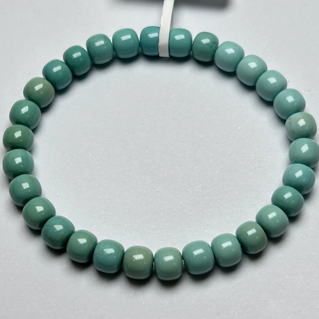 湖北竹山原矿高瓷炫彩绿松石精品多宝老型单圈手串手链6×5mm