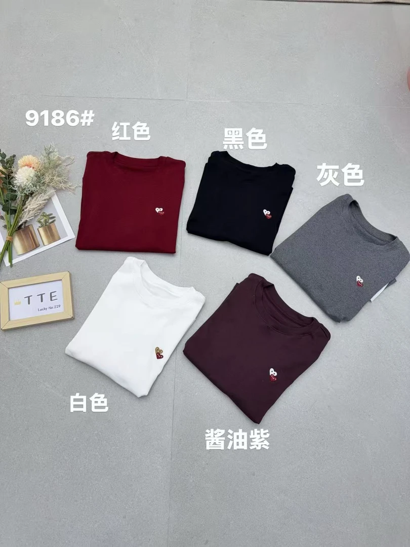 【TTE严选】2025秋装9186爱心刺绣中袖T恤（0910-14）