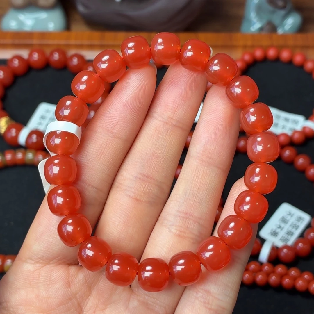 南红玛瑙未镶嵌手串保山原矿南红小庄冰红卡9