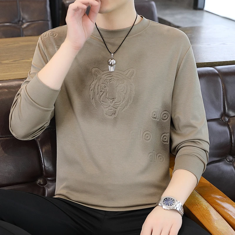 秋季男士卫衣钢印上衣服提花韩版休闲时尚圆领打底衫潮流个性男装