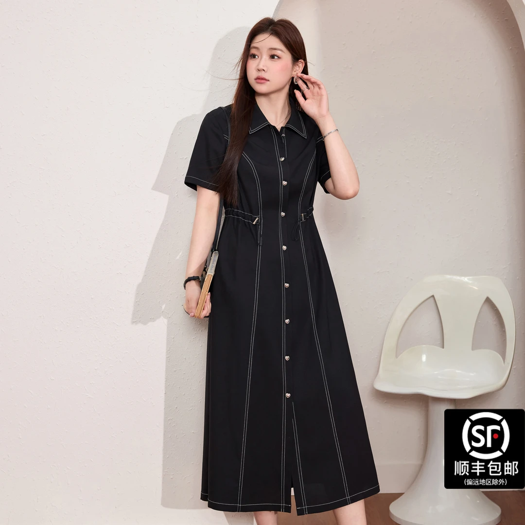 蓝语大码女装复古微胖气质梨形身材轻薄仿牛仔胖mm显瘦裙09880