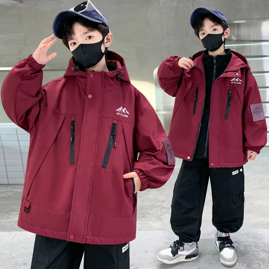 男童冲锋衣秋冬装中大童4-12岁男孩洋气风衣儿童春秋款内胆外套潮