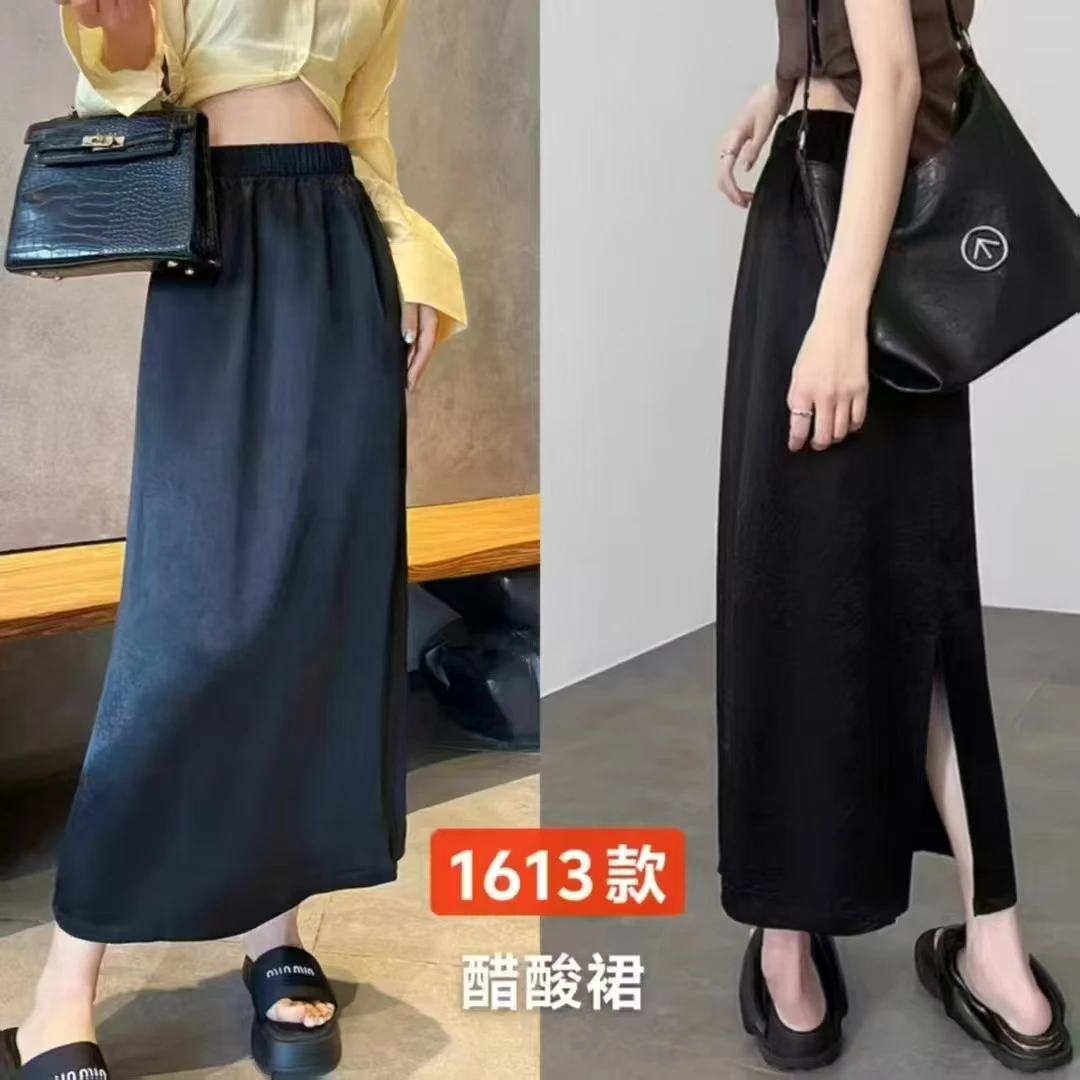 【靓衣园】时尚休闲醋酸缎面半身直筒裙