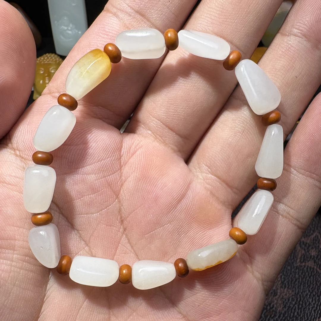 和田玉白玉随型手链，打磨男女情侣款时尚百搭款精美简约