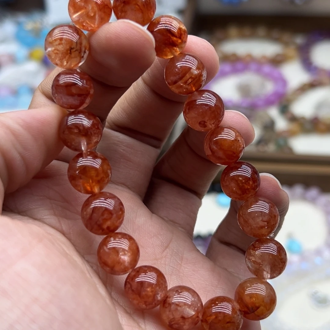 水晶手链未镶嵌11咪满体红胶花