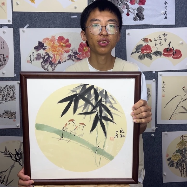 国画纯手绘竹子图【41*41】送框