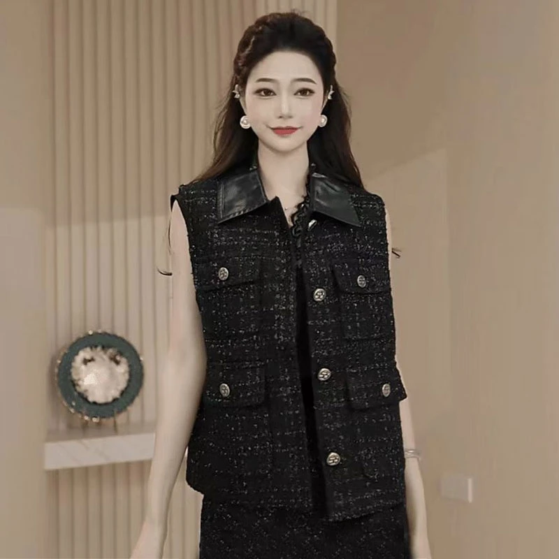 [商场同款]春秋新款气质小香风粗花尼无袖马甲外套540046