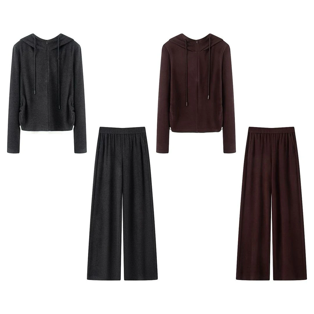 艾诺丝2025秋冬季新假两件连帽针织衫女休闲套装毛衣上衣5712