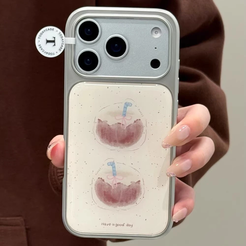 银边滴胶泼墨油画椰子适用iPhone17ProMax手机壳华为ins风小米