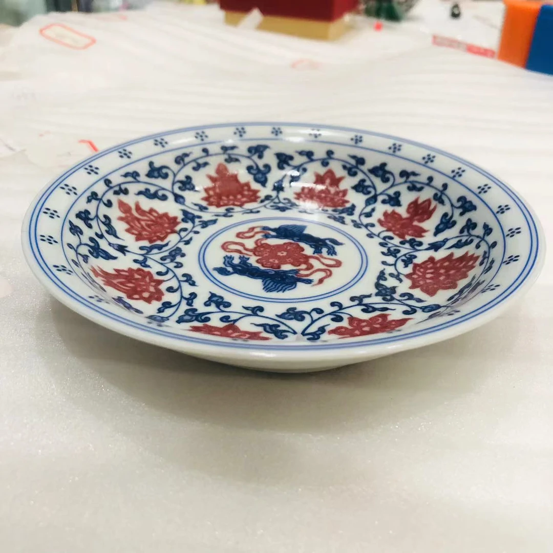 【景德】奉旨官窑 青花釉里红缠枝壶承 fzgy0346