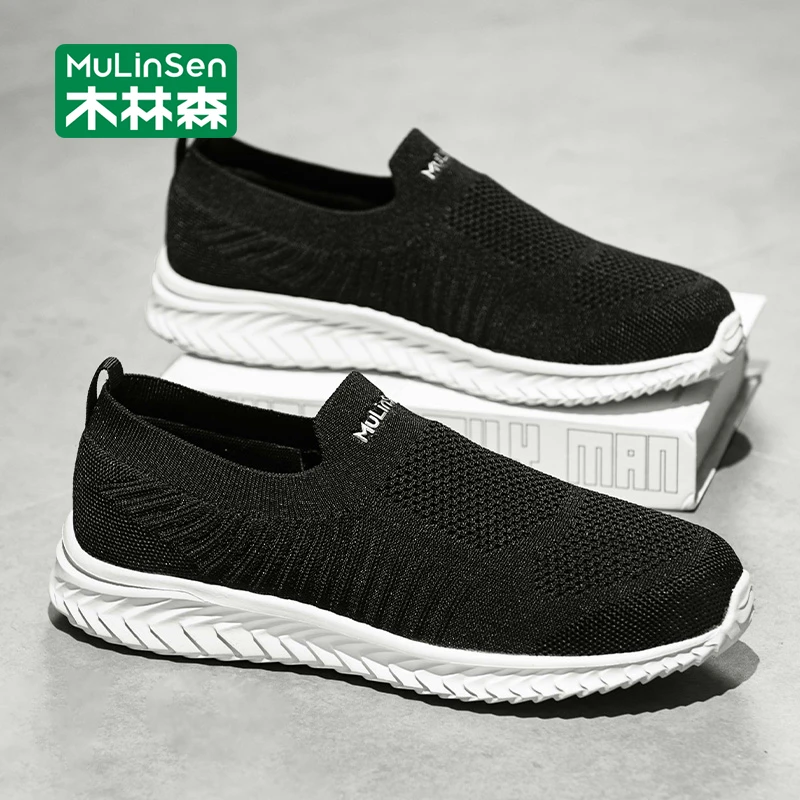木林森布鞋男2025年新款秋季透气一脚蹬网鞋舒适爸爸鞋运动休闲鞋