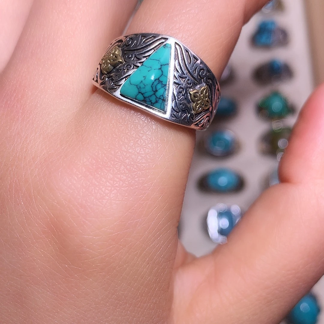 绿松石银S925镶嵌戒指