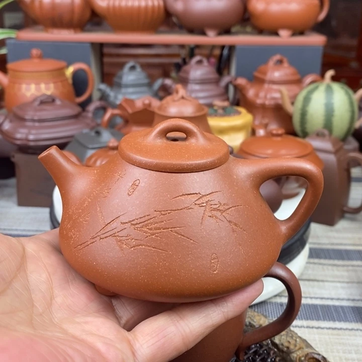 紫砂茶壶子冶石瓢220cc原矿红降坡泥