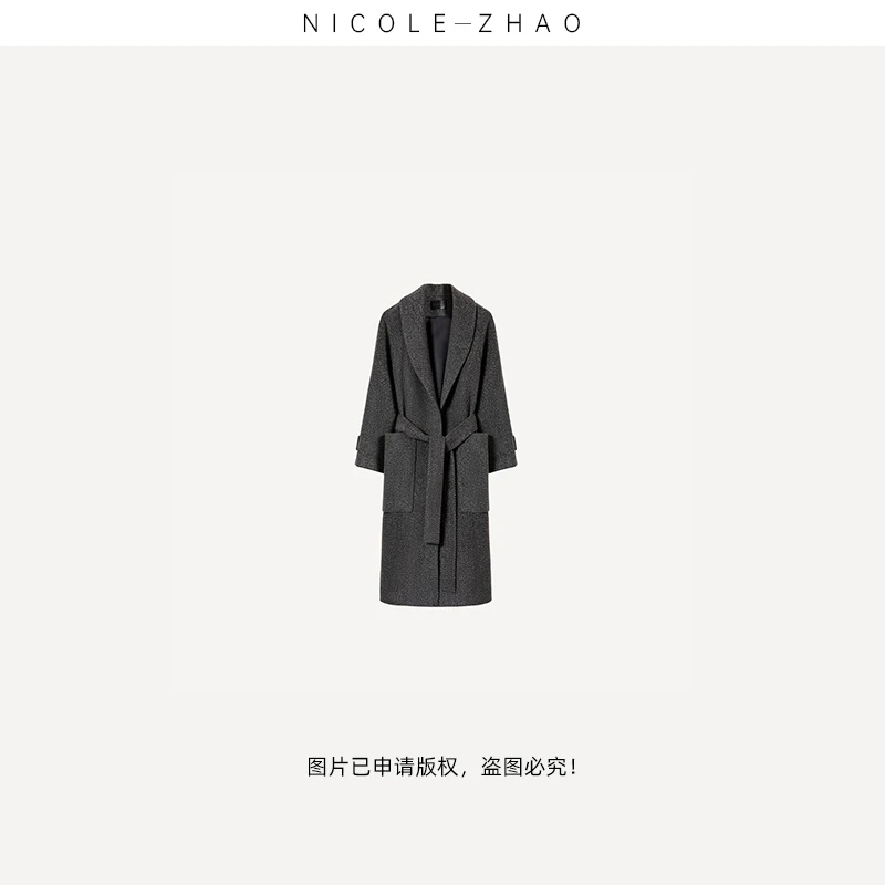 YR2056【贵姐NICOLE】高端设计师款气质百搭针织轻奢羊绒大衣外套